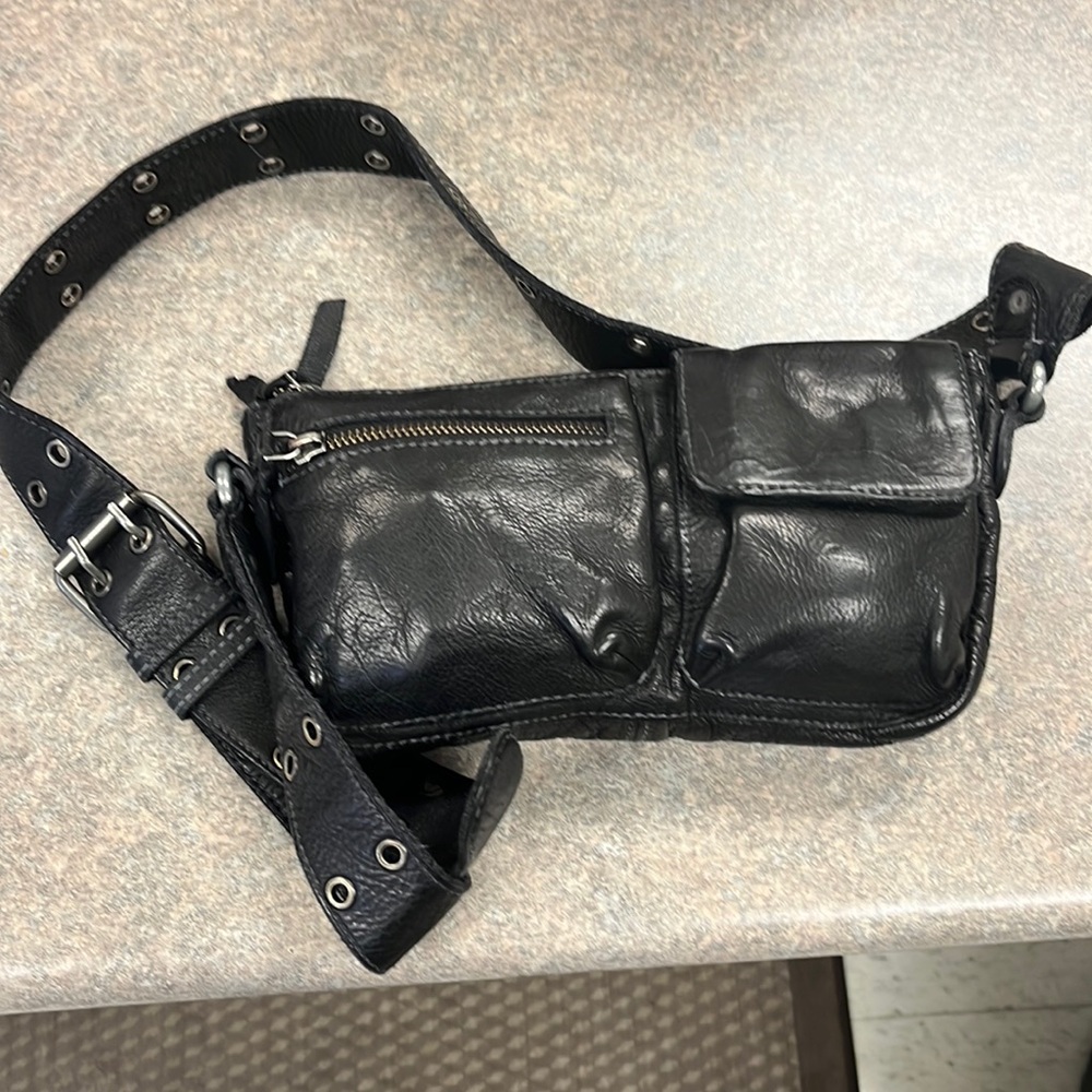 Free People black leather sling/waist purse